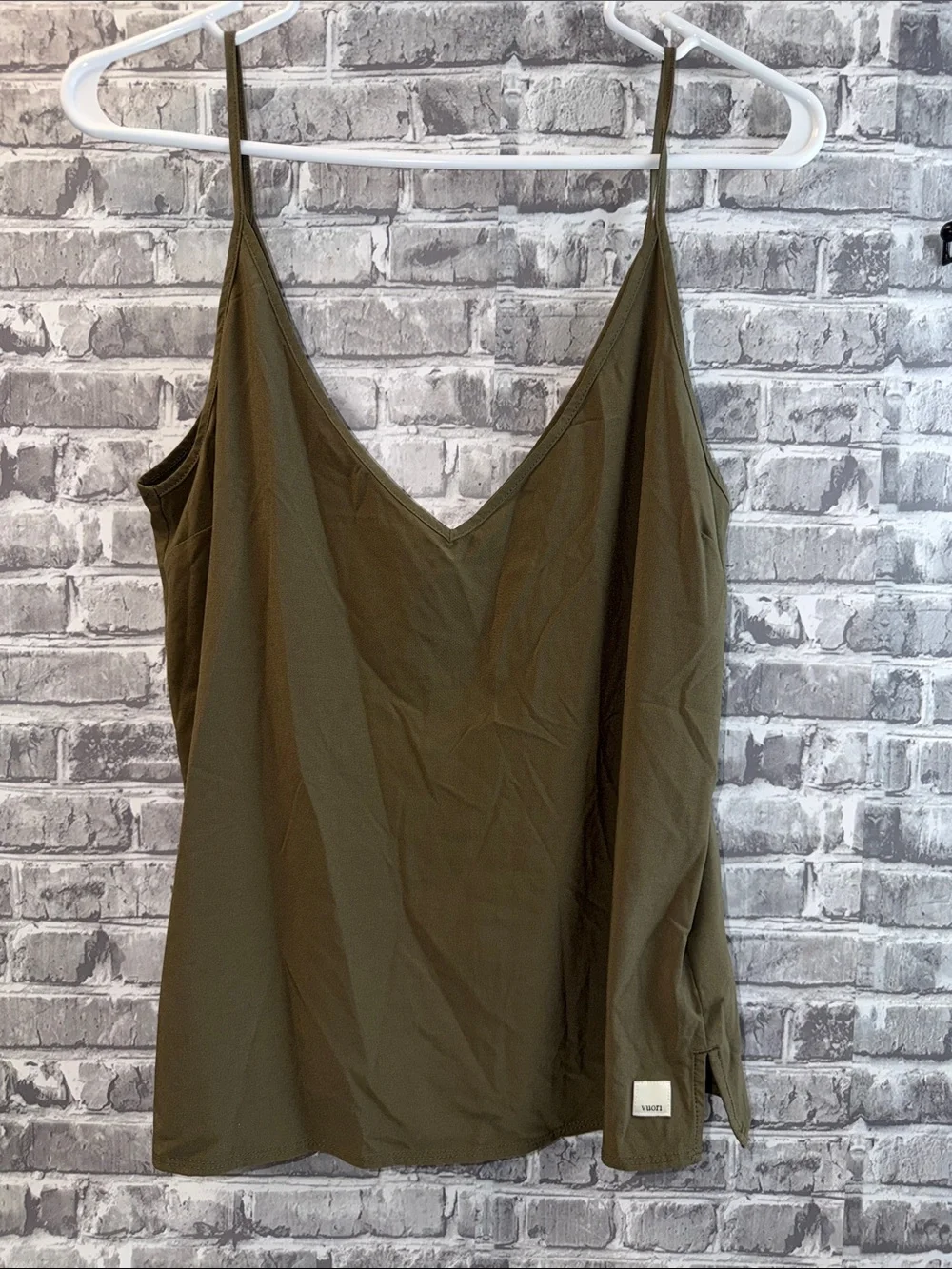 VUORI Olive Green V-Neck Spaghetti Strap Top